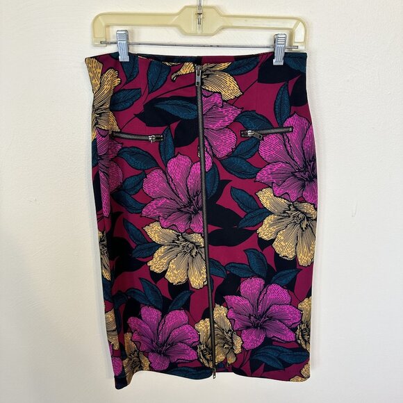 Worthington Womens Floral Pencil Skirt Size 10 Zipper Front Tropical Bold Pink - Picture 2 of 4